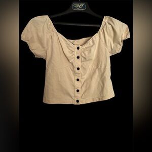 Cream Button-Up Crop Top